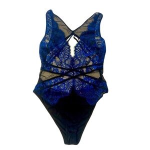 La Senza Strappy Lace Unlined Bodysuit, size M in black and blue